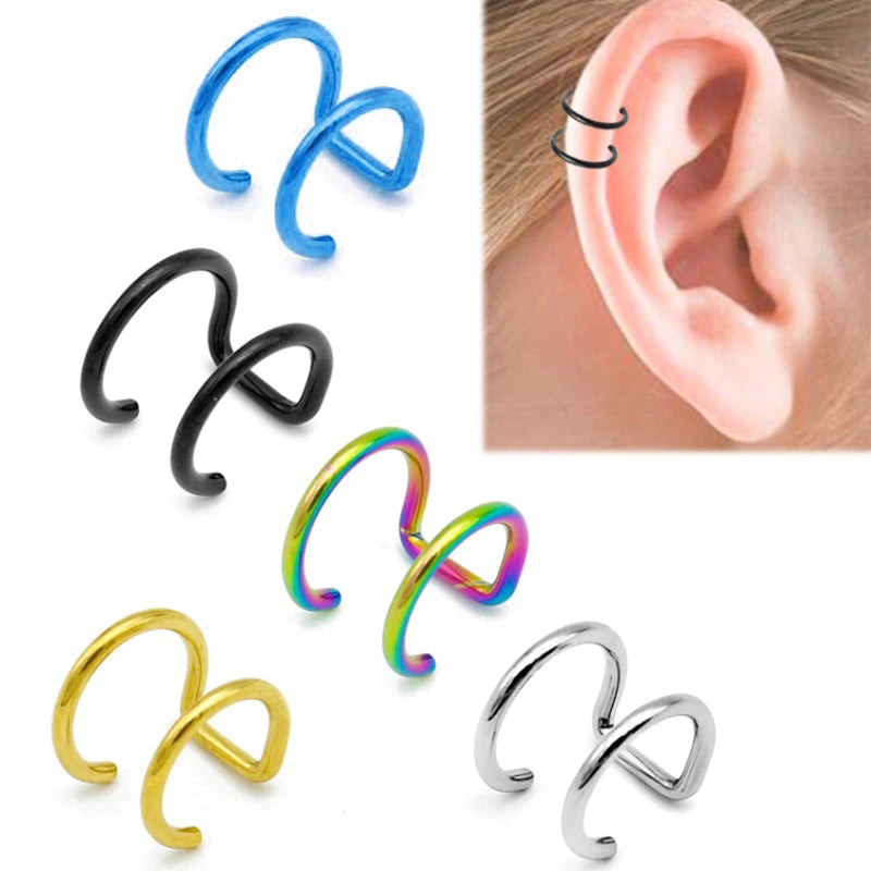 2PCS New Punk Titanium Steel Lip Rings Cuff Clip on Fake Labret Piercing Ear Nose Hoops Unisex Women Septum Falso Body Jewelry