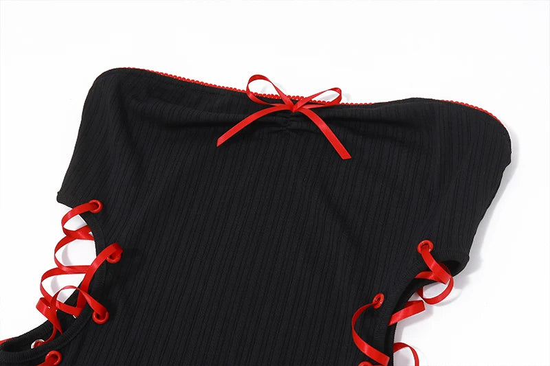 Vestido Longo Gótico com Laços – Sexy, Justo e Fenda Alta