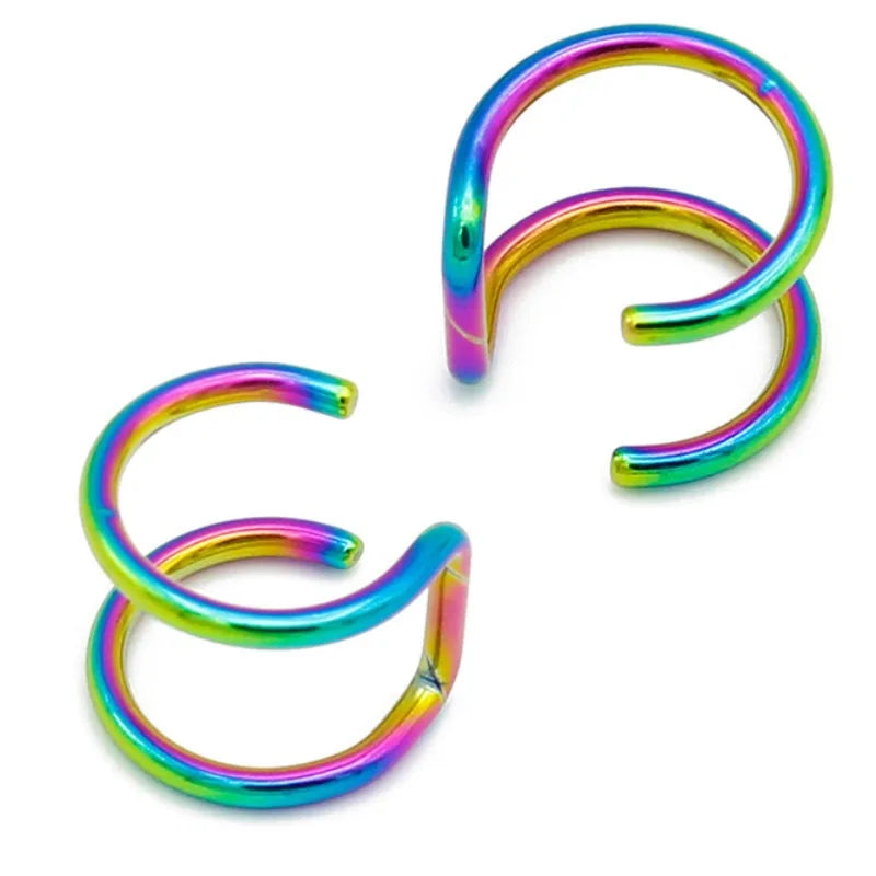 2PCS New Punk Titanium Steel Lip Rings Cuff Clip on Fake Labret Piercing Ear Nose Hoops Unisex Women Septum Falso Body Jewelry