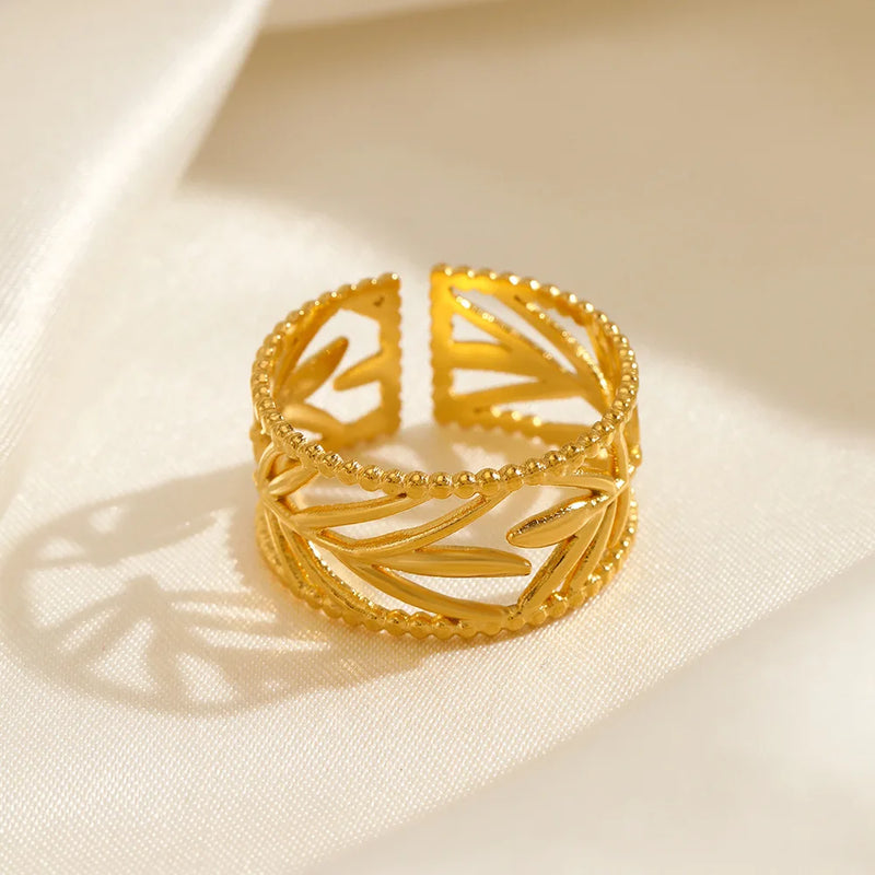 Conjunto de Anéis Folheados a Ouro com Design de Folhas – Aço Inoxidável 316L | Estilo Boho Chic