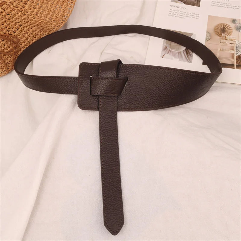 Cinto Feminino em Couro Legítimo com Nó – Estilo Elegante para Vestidos, Casacos e Blazers