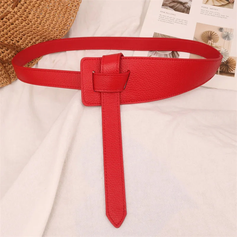 Cinto Feminino em Couro Legítimo com Nó – Estilo Elegante para Vestidos, Casacos e Blazers