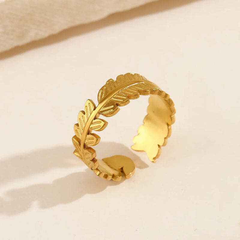 Conjunto de Anéis Folheados a Ouro com Design de Folhas – Aço Inoxidável 316L | Estilo Boho Chic