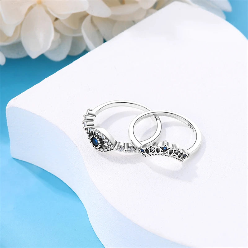 2023 New in Blue Zircon Eye Modeling Rings Jewelry Gift 925 Silver Anniversary Engagement Rings Various Styles One Size Fits All